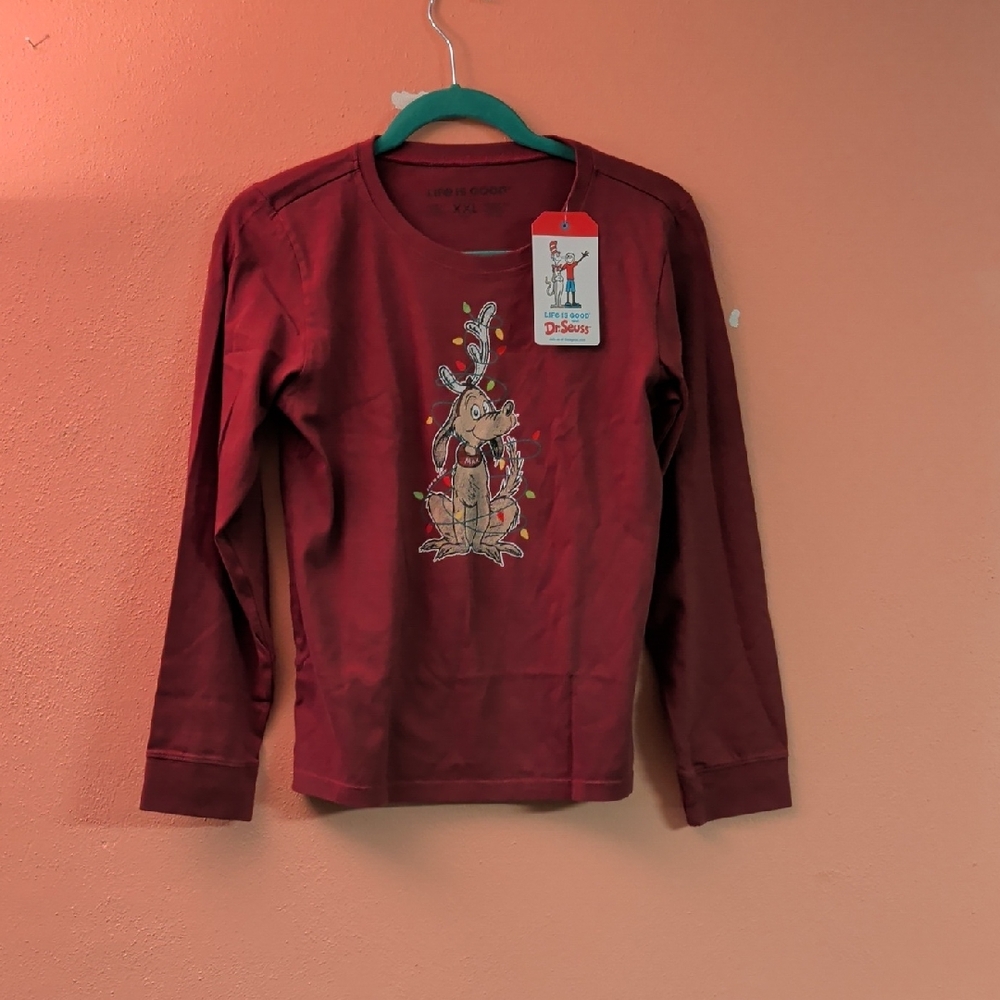 Life Is Good Kids Maroon Long Sleeve Tee with Whimsical Graphic